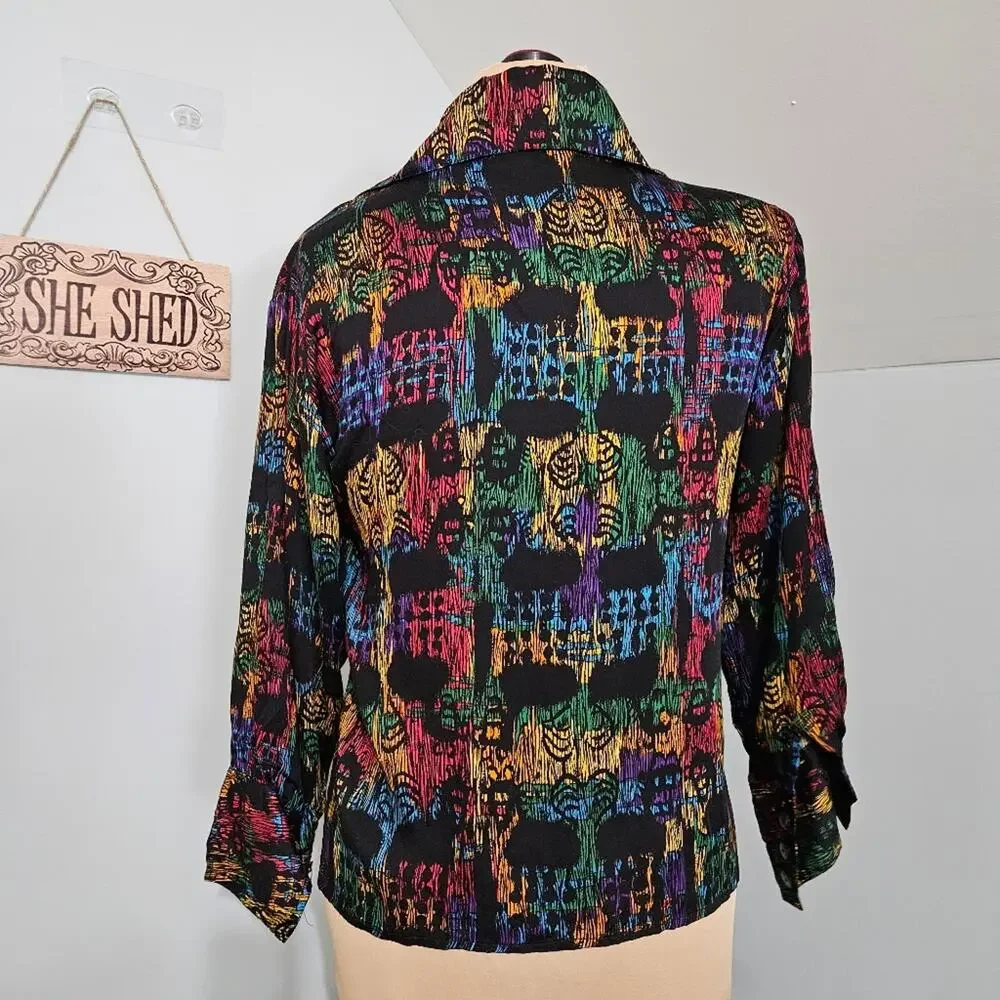 Vintage Gil Ambez Knits 2 Piece Set Abstract Tribal Shirt Pants Sz 10 Outfit Y2K